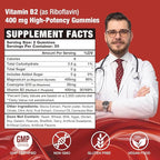 Vitamin B2 Riboflavin 400mg Gummies for Energy & Metabolism Support - Delicious Strawberries Flavor Vegan Gummies - Non-GMO, Gluten Free - 120 Count