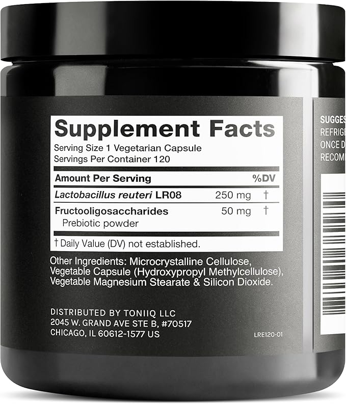 Toniiq 50 Billion CFU Lactobacillus Reuteri Probiotic 50mg per Serving - L Reuteri Probiotics - Highest CFU Count Lactobacillus Reuteri Probiotic - 120 Vegetarian Capsules - 120 Servings