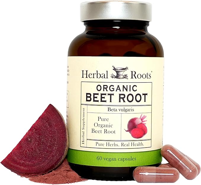 Herbal Roots Organic Beet Root Powder Capsules - 1,500mg per Serving - Certified USDA Organic - Non-GMO - 60 Count Vegan Capsules
