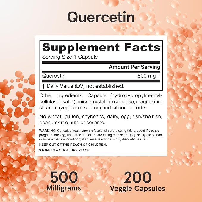 Jarrow Formulas Quercetin 500mg Capsules - 200 Veggie Caps - Supports Antioxidant Status,Cardiovascular Health & Immune Health - 200 Servings,(Pack of 2)
