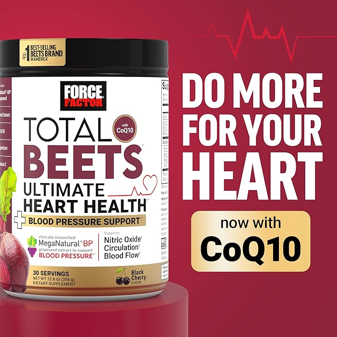 Force Factor Total Beets Superfood Beet Root Powder 2-Pack, Nitrates to Support Circulation, Blood Flow, Nitric Oxide, Energy, Endurance, Stamina, Cardiovascular Heart Health Supplement, 60 Servings