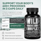 Wild Foods Magnesium Complex Supplement with 7X Forms, 90 Capsules | High Absorption, Full Spectrum, Easy Digestion | 500mg Glycinate, Bisglycinate, Malate, Orotate, Citrate, Taurate