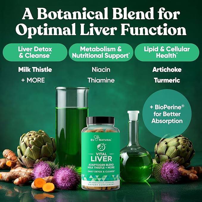 Vital Liver Cleanse Detox & Repair – 9-in-1 Liver Support Supplement – Milk Thistle, Artichoke Extract, Turmeric, Adaptogens – Optimal Liver Function and Digestive Health – 60 Vegetarian Soft Capsules