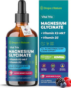 Magnesium Glycinate, Vitamin K2 & D3 Supplement – GMO-Free – VIT D MK7 K2 Vitamin Supplement & Magnesium Blend – with Nutrients for Bone Nutrition & Cardiovascular Function (Mixed Berry, 60 mL)
