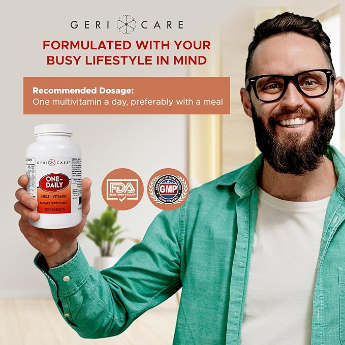 GeriCare One-Daily Multi-Vitamin Tablet, 1000 Count Adult Multivitamin Supplement for Men & Women | Easy-to-Take Dietary Supplement with Vitamins A, C, D3, B, Calcium| Vitamin & Mineral Complex