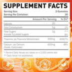 Vitamin B1 Gummies 500mg, Chewable Thiamine B1 Supplement for Adults, with 600mg Calcium Citrate, Support Nervous System, Vegan, Natural Orange Flavor