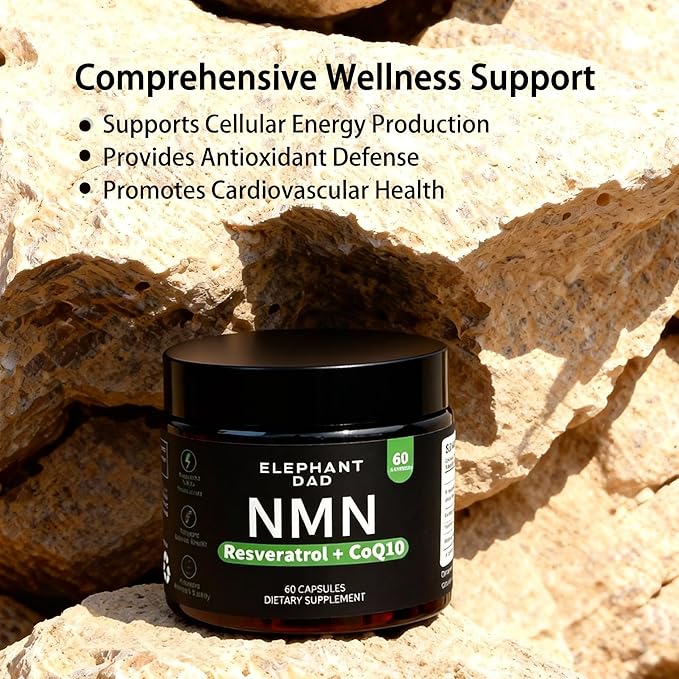 NMN Supplement with Resveratrol & CoQ10 – NAD Plus Booster for Cellular Energy, Mitochondrial Support & Healthy Aging, Anti Aging NAD Supplement for Men & Women, 60 Capsules
