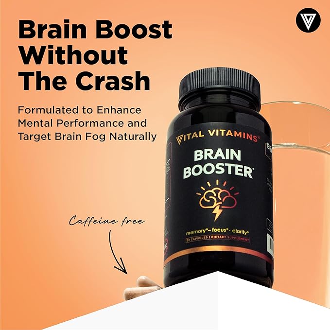 Vital Vitamins Brain Supplements for Memory and Focus (3 Pack) – Nootropic Brain Booster with Ginkgo Biloba, Rhodiola, B12 – Caffeine-Free Support for Adults & Seniors – 90-Day Supply
