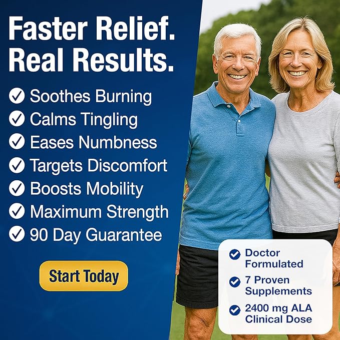 Nerve Relief with 2400 mg Alpha Lipoic Acid – 7 Powerful Nutrients to Support Feet Hands Toes – 2400mg ALA, Vitamins B12 B6 & B1, Magnesium, Turmeric – 60 Capsules