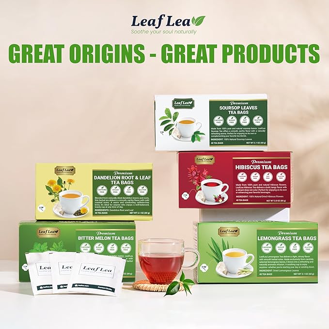 LeafLea Dandelion Root and Leaf Tea Bags, 160 Count (4 Pack), Natural Dandelion Tea for Gut Health, Roasted Dandelion Root Herbal Blend, Caffeine-Free, Vegan, Te de Diente de Leon