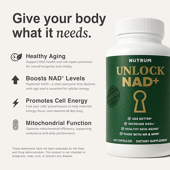 Unlock NAD+ Triple-Pathway NAD+ Support Supplement with NMN + NR | Science Backed, Third Party Tested, Non-GMO, Made in USA