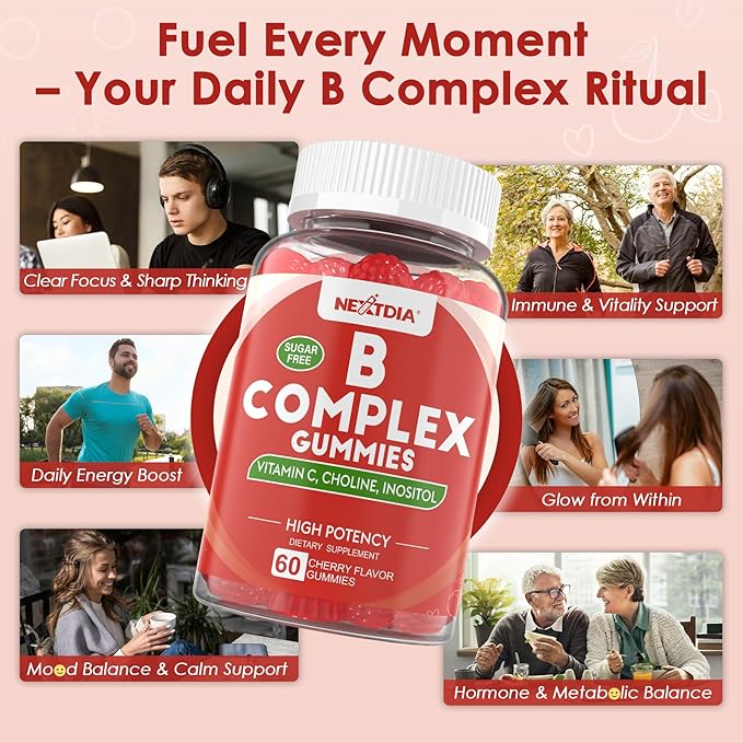 2Pack Vitamin B Complex Gummies, Vegan Vitamin B Gummies with 2000 mcg Methyl B12, Methyl Folate | Plus Choline + Inositol, Vitamin C + Zinc for Supports Energy, Mood, Immune, Healthy Hair, Skin