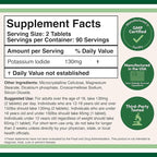 Potassium Iodide 130mg Tablets - Emergency Use for Exposure - 180 Count, 3 Month Supply - Double Wood Supplements