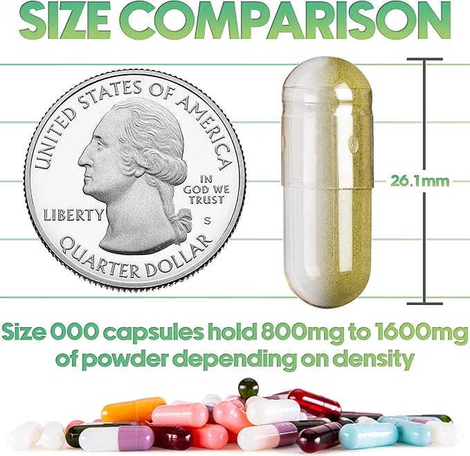 XPRS Nutra Separated Capsules Size 000-1000 Count Clear Large Empty Gelatin Capsules Separated in Bags - Premium Clear Empty 000 Pills for DIY Supplement Filling