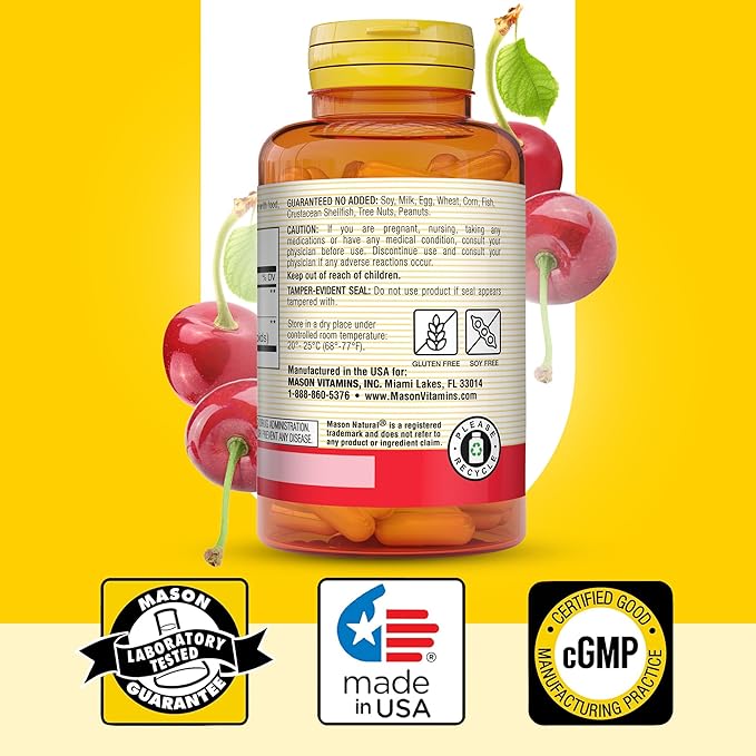 MASON NATURAL 1000mg Tart Cherry Extract with Standardized Turmeric, 60 Day Supply Capsules for Joint Support