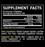 Vitamin C with Rose Hips 1000mg - Pure Ascorbic Acid Supplement - High Dose Vitamin C Capsules for Immune Support - 120 Count