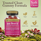 Just Beet It! Beet Root Gummies - Blood Pressure & Circulation Support Beet Gummies - Nitric Oxide Booster with CoQ10 & Grape Seed Extract - Heart Health & Energy for Men & Women - 60 Beet Chews