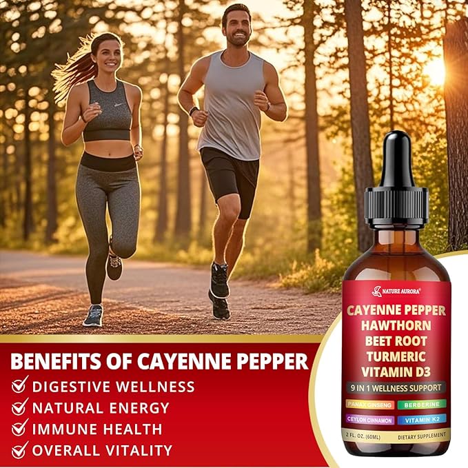Cayenne Pepper Liquid Drops, 2pcs Cayenne Pepper Extract Drops Supplement Liquid with Hawthorn Berry, Ceylon Cinnamon and 5 More Herbals - Immune Support, Circulation & Overall Wellness