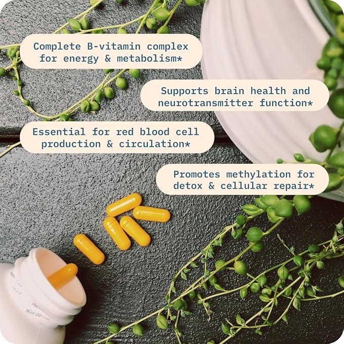 BodyBio - Vitamin B Complex Including B1, B2, B3, B5, B6, Methyl B12, Folinic Acid, 5-MTHF, and B7 to Supports Alertness, Metabolism & Immune System, 90 Capsules