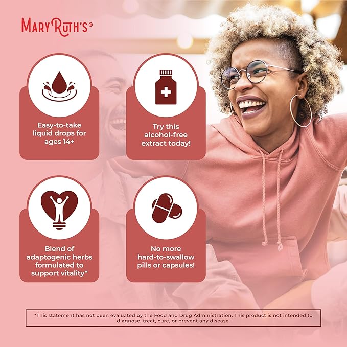 MARYRUTH'S Organics Herbal Supplement for Brain Function | Boost Energy | Memory | Vitality USDA | Ginseng with Ashwagandha | Eleuthero and Maca Root Extract | 1 Fl Oz