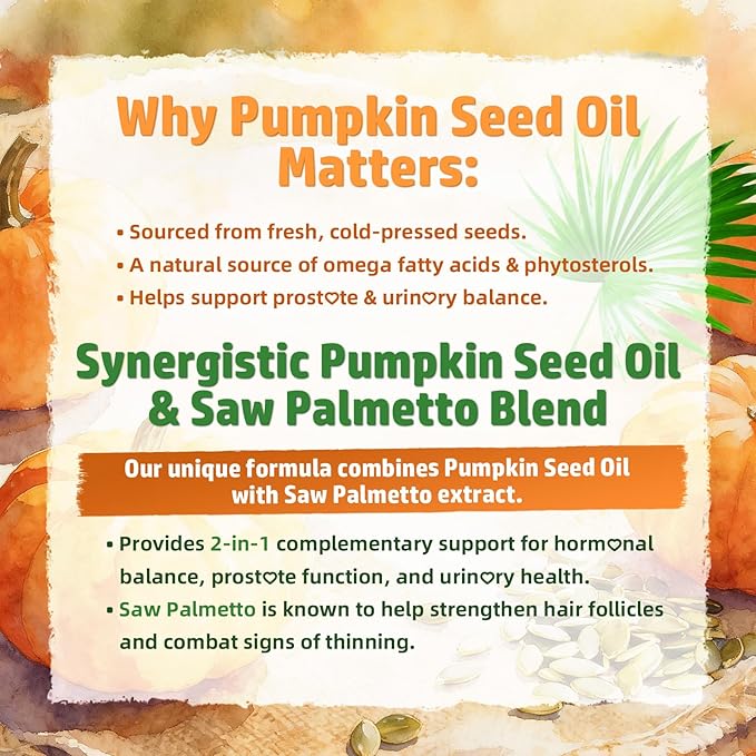 Pumpkin Seed Oil Gummies with Saw Palmetto, Pumpkin Seed Oil for Hair and Skin Health, Pumpkin Seed Extract for Women Men, Sugar-Free, Raspberry Flavor, 60 Count