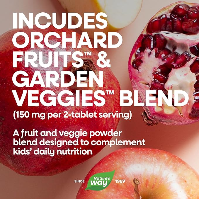 Nature's Way Alive! Children’s Chewable Multivitamin, Kids Multivitamin with Orchard Fruits and Garden Veggies Powder Blend, Daily Kids Vitamins for Nutritional Support Cherry Flavor, 120 Tablets
