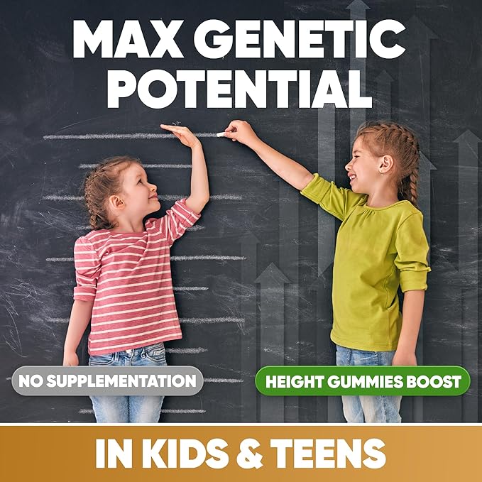Height Growth Increase Vitamin Gummies, Calcium 100mg, Magnesium Glycinate 30mg, Zinc, Ashwagandha, Vitamin K2 D3 25mg Grow Tall Maximizer Supplement, Multivitamin for Kids, Teens Boy & Girl, Adults