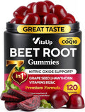 VitaUp Beet Root Gummies – Beetroot Supplement with CoQ10, Grape Seed, Vitamin C, B12 & B3 – Nitric Oxide Gummies for Circulation Support – Beet Supplement for Energy & Immune Support – 120 Beet Chews
