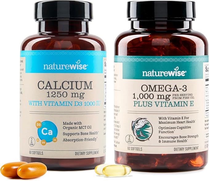 [1] NatureWise Calcium 1250mg + D3 1000IU + Organic MCT Oil - 60 Softgels[30-Day Supply] + [1] Omega 3 Fish Oil 1000mg + Vitamin E - Wild-Caught - 60 Softgels[30-Day Supply]