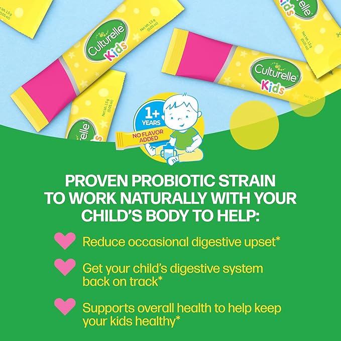 Culturelle Kids Daily Probiotic Packets for Kids, (Ages 3+) - 30 Count - From the 1 Pediatrician-Recommended Brand – Flavorless Daily Probiotics for Digestive Health & Immune Support