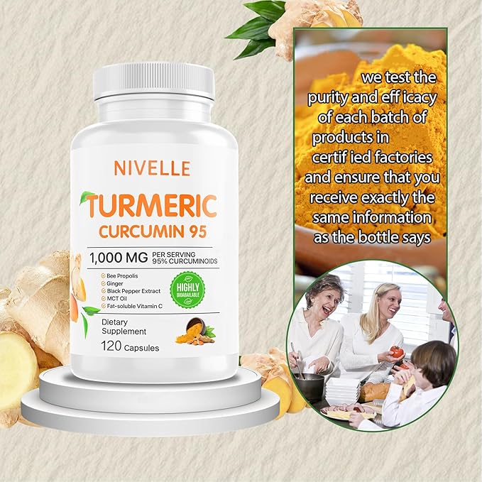 NIVELLE Turmeric Curcumin | Pure Turmeric Curcumin Supplement 1000mg | 95% Curcuminoids with Bee Propolis, Ginger, MCT Oil, Fat Soluble Vitamin C, & Black Pepper | 120 Capsules (2)