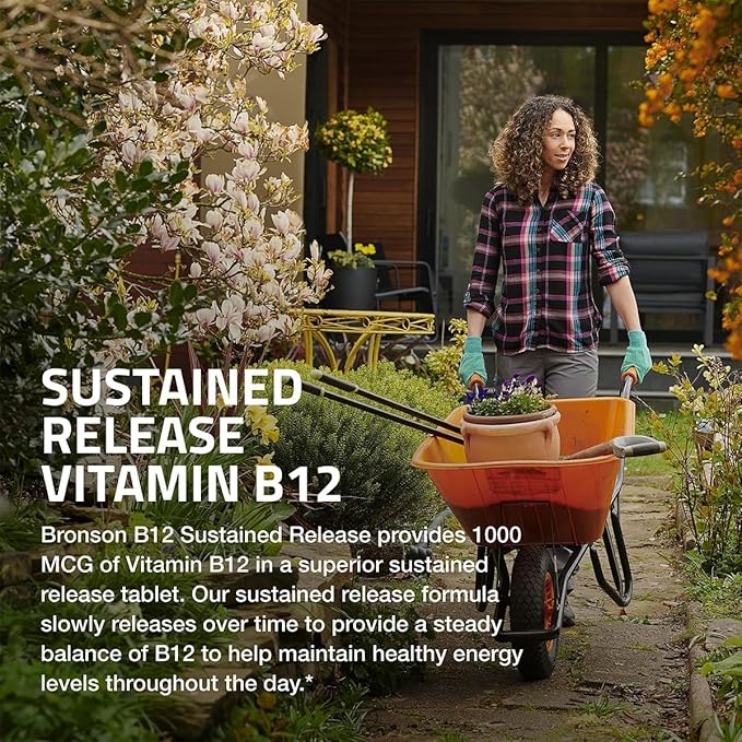 Bronson Vitamin B12 1000 mcg Sustained Release Premium Non GMO Tablets Supports Nervous System, Healthy Brain Function and Energy Production, 100 Count