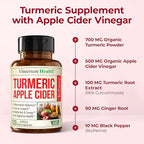 Organic Apple Cider Vinegar with Turmeric Curcumin Supplement & Ginger for Digestive Health, Metabolism, Energy & Joint Support – Organic Turmeric & Apple Cider Vinegar Capsules – 120 Vegan Capsules