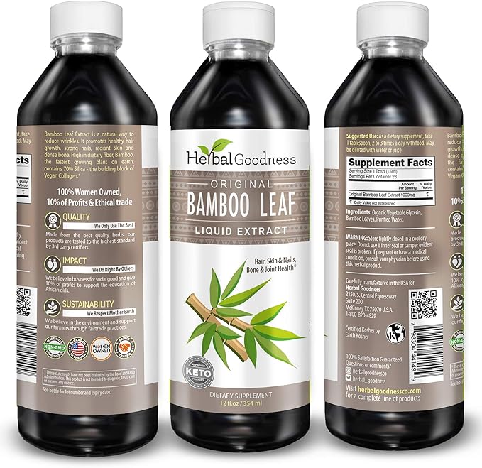 Herbal Papaya Bamboo Silica Supplements Organic Extract 12oz - Liquid Silica with Organic Hair, Skin and Nails Vitamins As Well As Bone and Joint Support