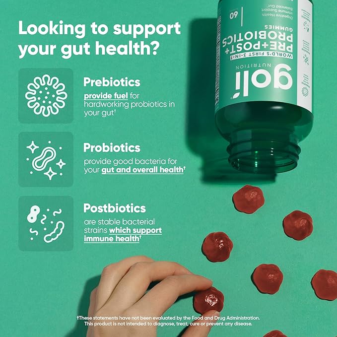 Goli Nutritional Supplement, Pre+Post+Probiotics Gummy - 180 Count - World's First 3-in-1 Gluten-Free, Vegan, Non-GMO, and Gelatin-Free.