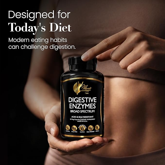 Cocó March N.M.D Digestive Enzymes – Broad Spectrum 18 Enzyme Blend, 600mg Proprietary Blend for Digestive Health, Gas & Bloating Support for Women & Men, Vegan, Dairy Free, 30 Veg Capsules