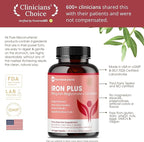 Iron Supplement for Women - Gentle Chelate Iron Bisglycinate 25mg with Vitamin C, B6, B12 Folic Acid – Supports Iron Deficiency, Menstrual Health & Energy - 120 Count