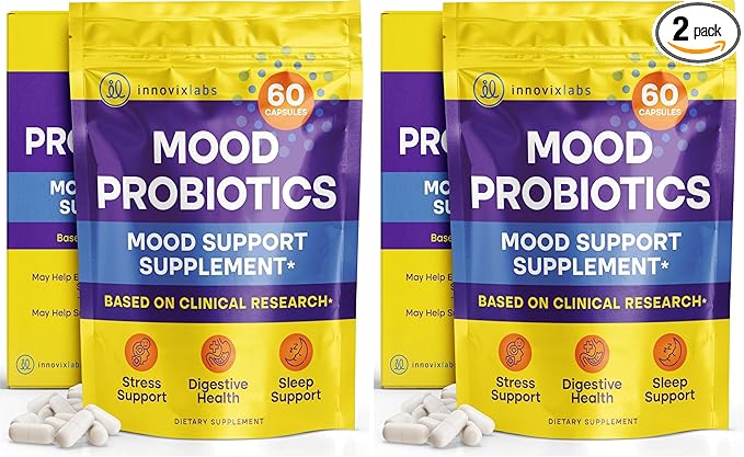 InnovixLabs Mood Probiotic for Women & Men, Clinically Studied Digestive & Mood Support Supplement, Lactobacillus helveticus Rosell-52ND & Bifidobacterium longum Rosell-175, 60 Capsules (Pack of 2)
