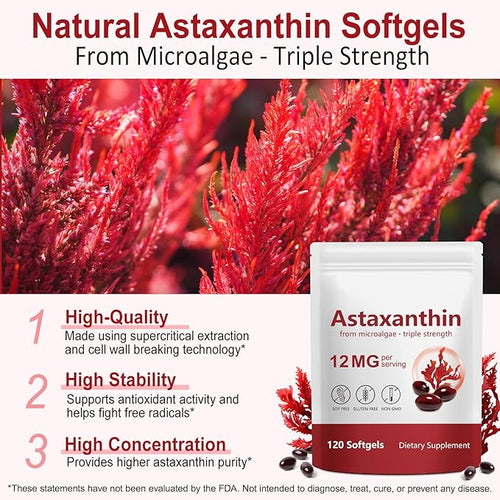 2 Pack Astaxanthin Supplements 12mg, Astaxanthin Softgels, Premium As-taxanthin Antioxidant Supplements with Antioxidant Activity, Supports Eye, Skin, Immune, Joint, Internal Circulation