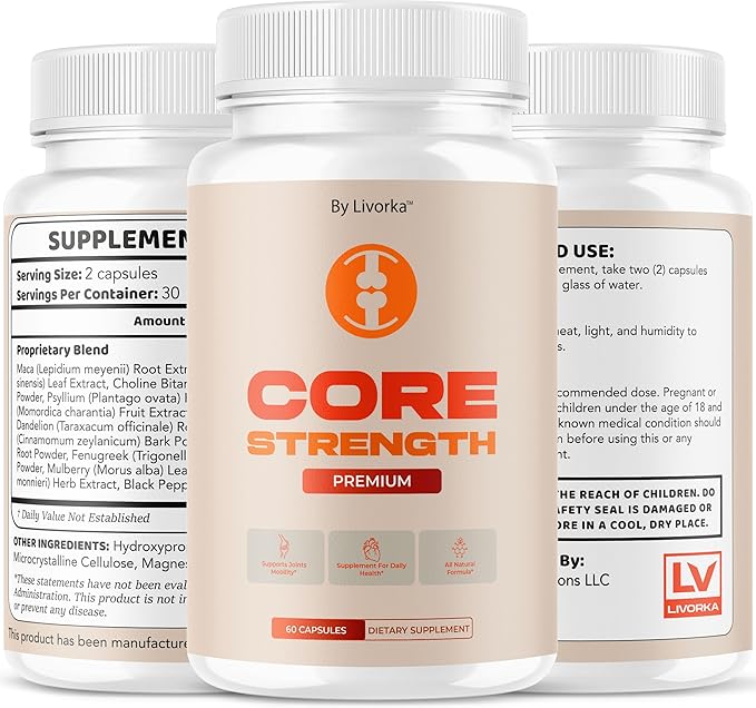 Core Strength - Official Core Strength Premium Capsules All Natural Ingredients Advanced Formula Daily Pills Overall Health & Wellness Support Vitamin Reviews, 60 Capsules for 1 Month