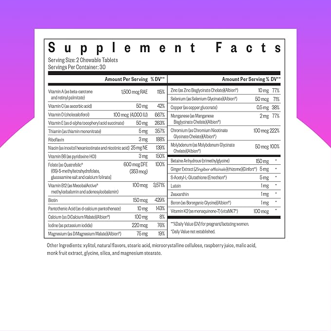 Seeking Health Prenatal Essentials Chewable - Prenatal Support Supplement with Riboflavin - Formula Supports Immune Health & Methylation - B12 Supplement to Support Genetic Development - 60 Tablets