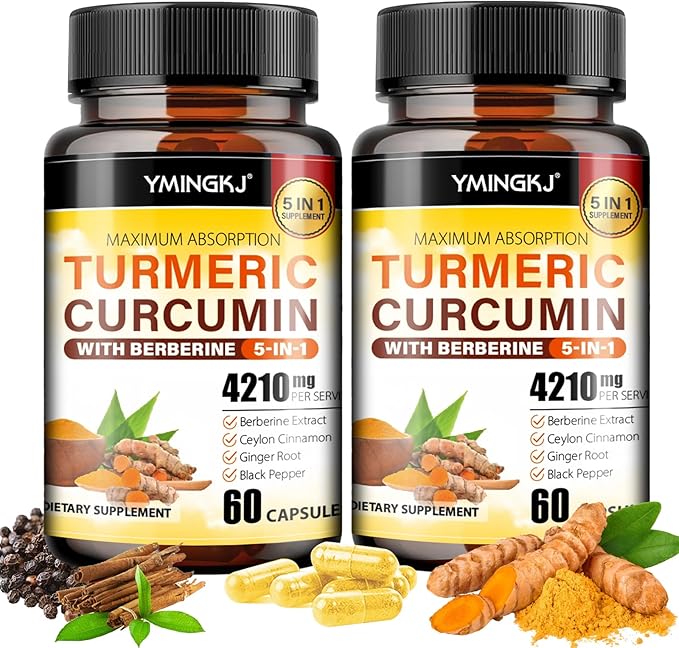 Turmeric Curcumin Supplement with Black Pepper & Bioactive Botanicals, Turmeric,Ginger,Berberine,Ceylon Cinnamon, – Premium Supplement for Daily Wellness Support 60 Capsules 2 Pack