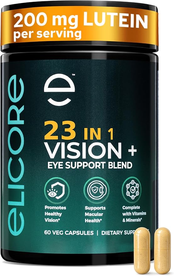 Premium Eye Vitamins – 200 mg Lutein and Zeaxanthin Supplement – Clear Vision & Eye Health Support* – 23 in 1 Complex with Lutein, Zeaxanthin, Vitamins & Minerals – 60 Veg Caps