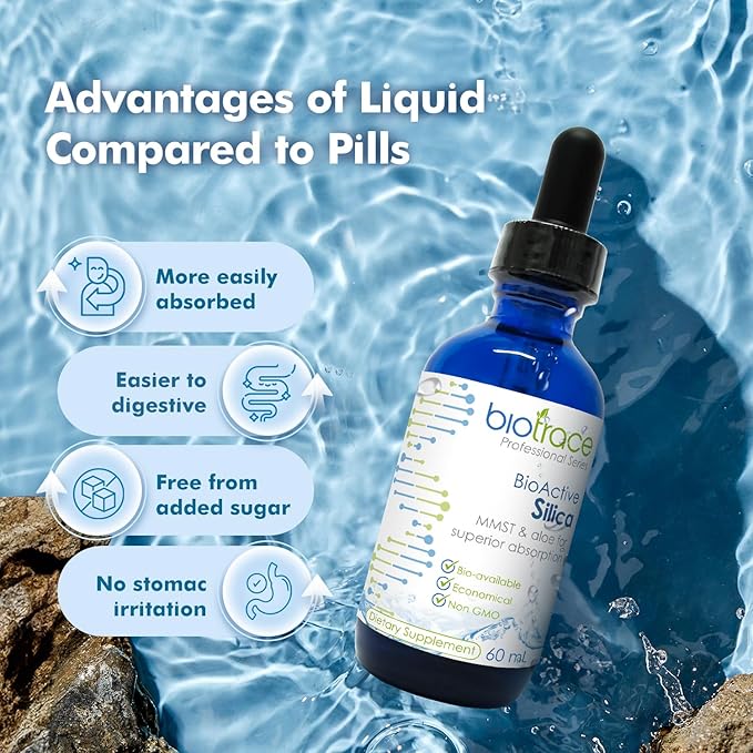 Biotrace BioActive Silica Drops | Liquid Mineral Concentrate for Healthy Hair, Skin, Nails and Collagen Production | Helps Manage Calcium, Joint and Bone Function | 2.02 Fl Oz
