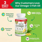 Triple Strength Omega 3 Fish Oil Supplements 2400mg | 180 Capsules, Burpless High Potency Lemon Flavor, High EPA DHA for Men & Women Ultra Pure Softgels | Joint Support, Eyes, Heart Brain Health Pills