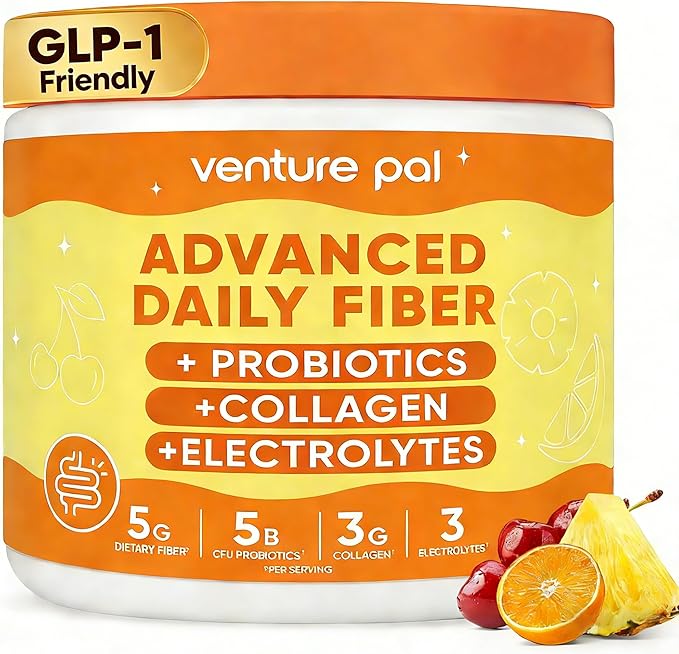 6-in-1 Daily Fiber Powder Supplement, Premium Acacia Fiber for Digestive & Gut Health, Sugar Free, GLP-1 Friendly Fiber Powder with Prebiotic, Probiotics, Collagen Peptides & Electrolytes - For Women