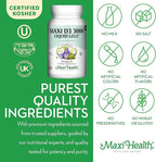 Maxi Health Vitamin D3 3000 IU 75 mcg Vitamin D Supplement for Healthy Bones, Teeth, Immune Support - VIT D3 Supplement Easy to Swallow Non-GMO, Supplement for Men and Women – Kosher 180 Gels