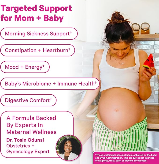 Pink Stork Prenatal Probiotic for Women | 50 Billion CFU | Vitamin B6, Prebiotics | Pregnancy Probiotics for Morning Sickness | Digestive, Immune, & Gut Health | Vegan, Gluten-Free | 30 Capsules, Mint