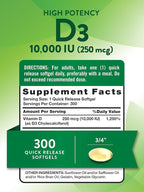 Nature's Truth Vitamin D3 10000 IU Softgels | 300 Count | Extra Strength | Non-GMO & Gluten Free Supplement