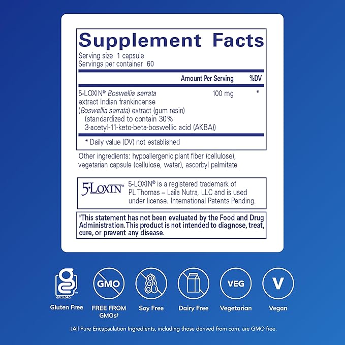 Pure Encapsulations Boswellia AKBA - Supports Joint Health, Colon, Immune System, Gastrointestinal Tract & Cell Health* - with 5-LOXIN Boswellia Extract - Vegan & Non-GMO - 60 Capsules